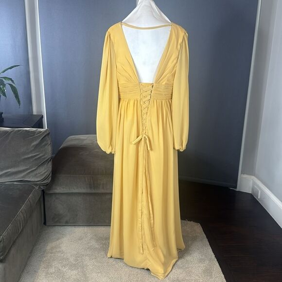 Women’s Full Length Long Sleeve Chiffon V-Neck Formal Dress Corset Back Size 16 - Picture 5 of 12